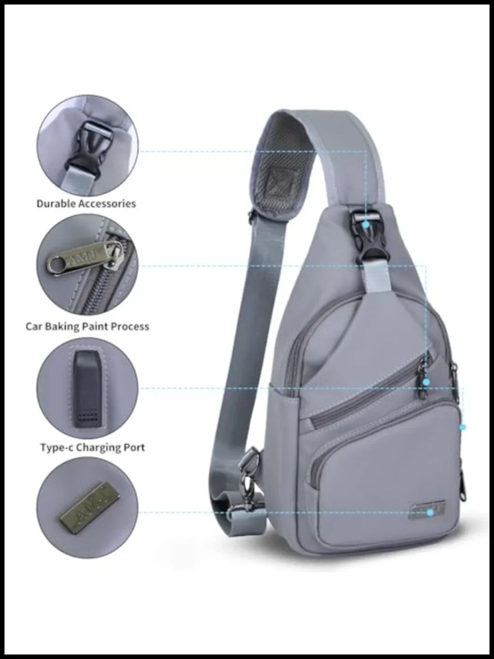 Crossbody Sling Bag Unisex Hiking Travel Daypack Water Resistant Nylon Shoulder